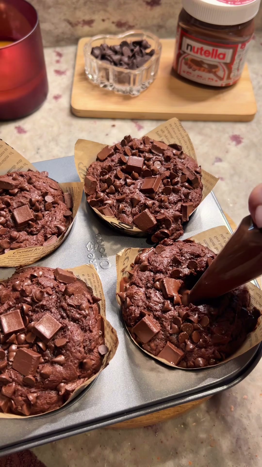 My Fav Bakery Style Chocolate Nutella Stuffed Muffins