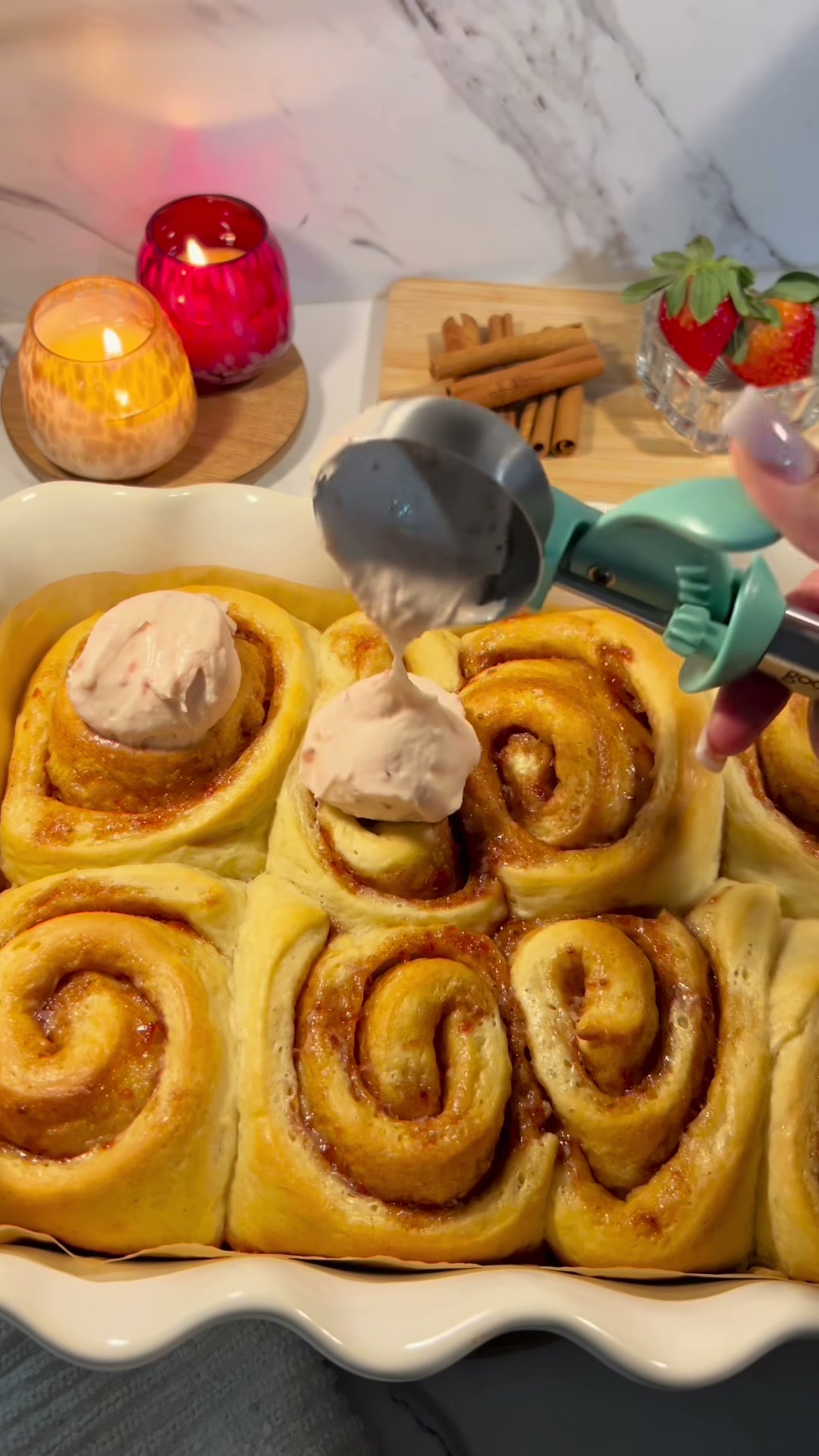 Fluffy Strawberry Cinnamon Rolls Strawberry Reduction