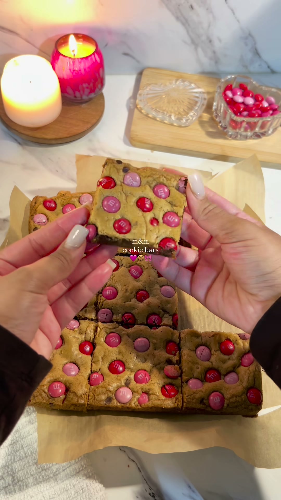 Valentines M&M Cookie Bars