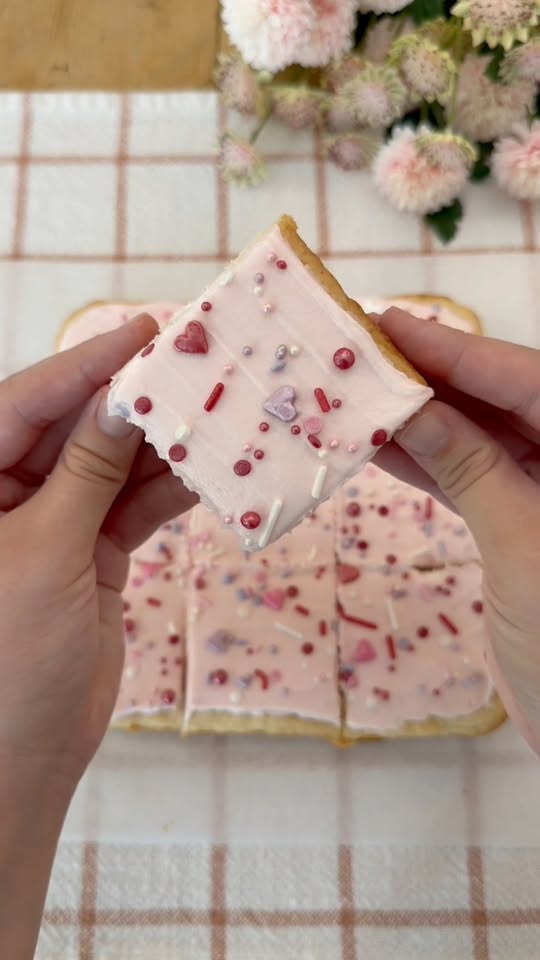 Soft Frosted Valentines Sugar Cookie Bars