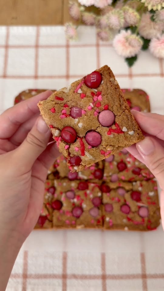 Brown Butter Valentines M&M Cookie Bars