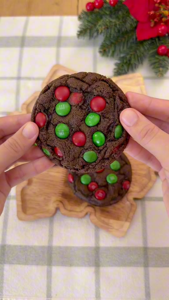 Double Chocolate M&M Christmas Cookies