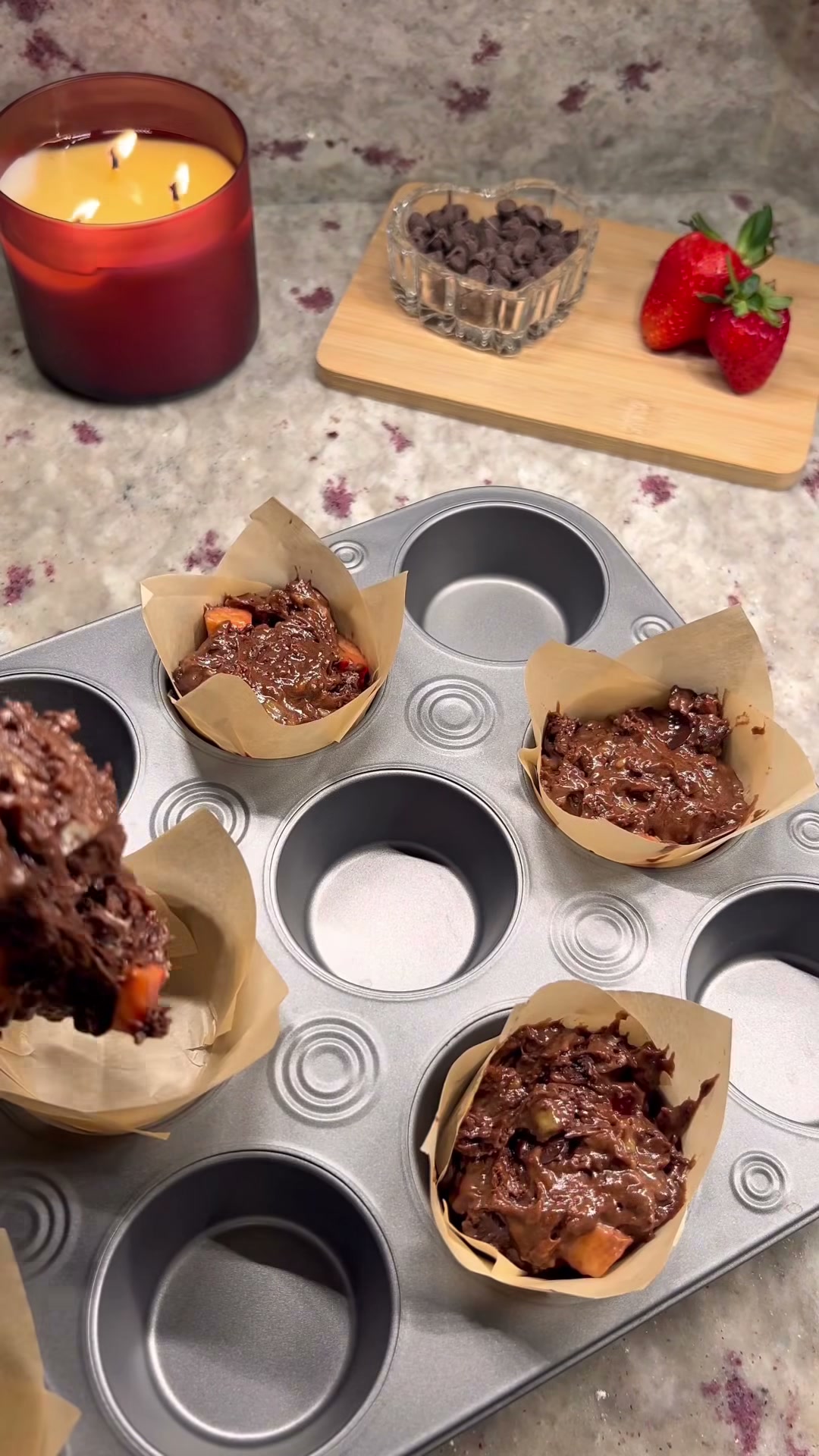 Double Chocolate Dipped Strawberry Banana Bread Muffins, Perfect