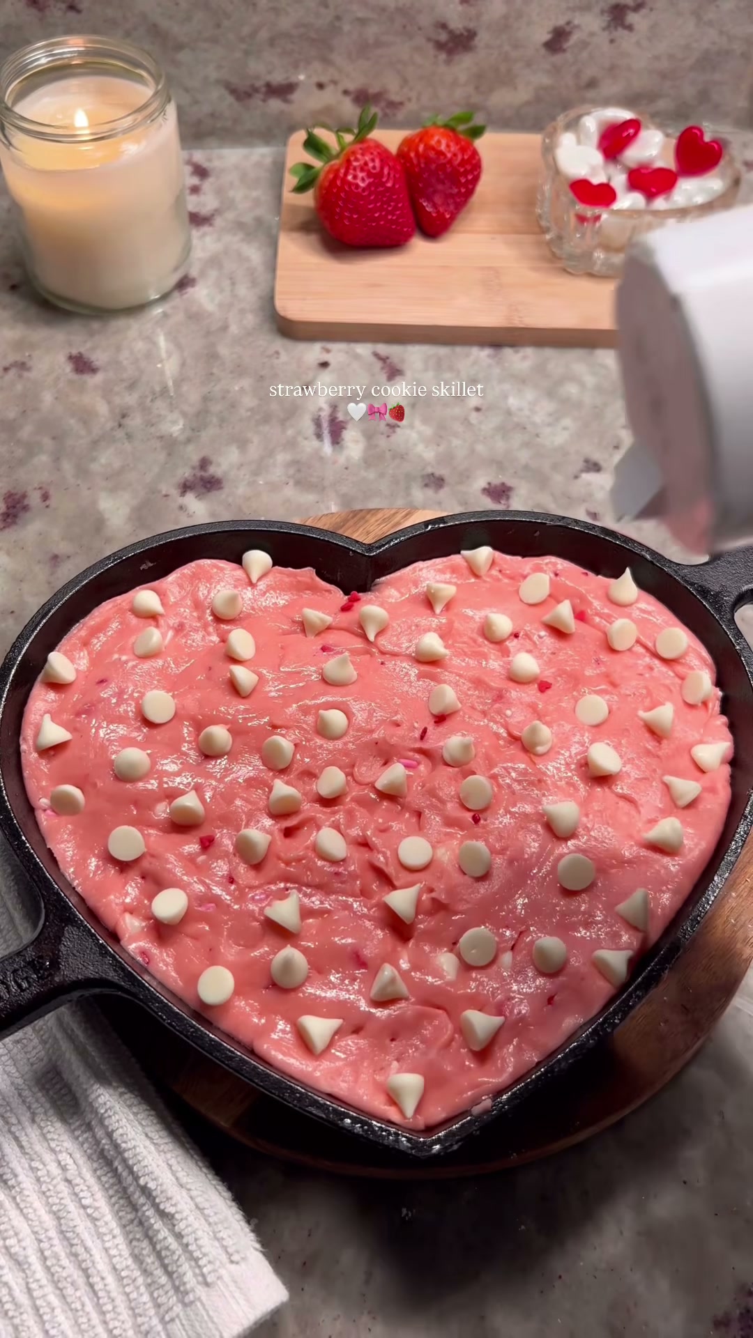 Valentines White Chocolate Strawberry Cookie Skillet