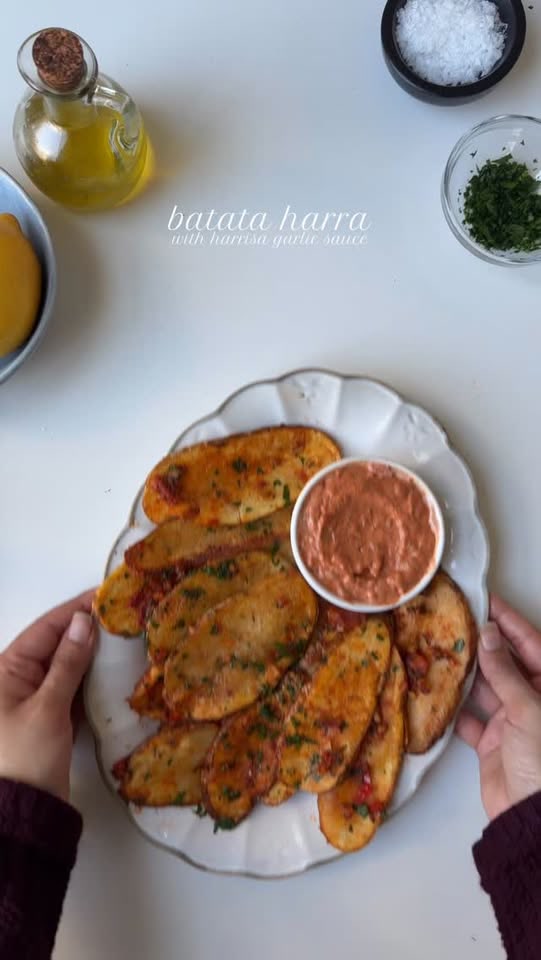 Batata hara with harissa garlic sauce