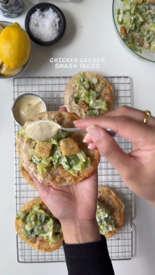 Chicken Caesar Smash Tacos