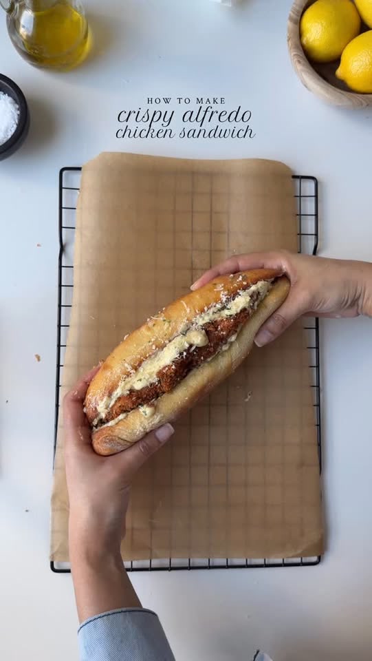 Crispy chicken Alfredo sandwich