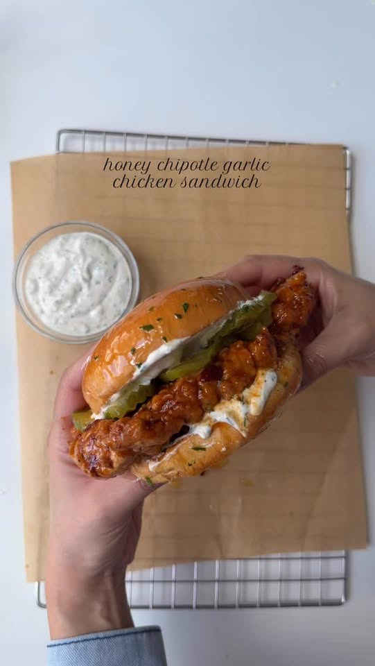 Honey chipotle garlic chicken sandwich with ranch dressing