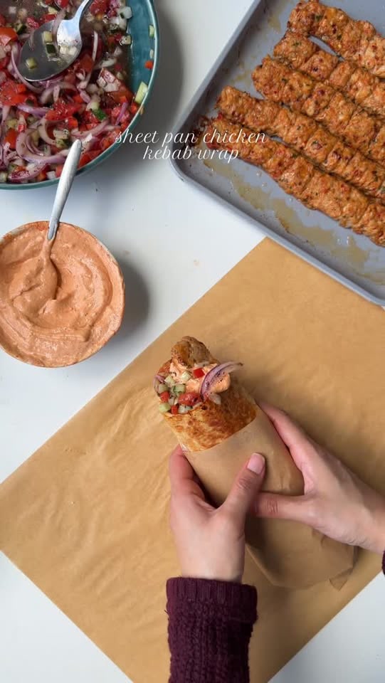 Sheet pan chicken kebab wrap