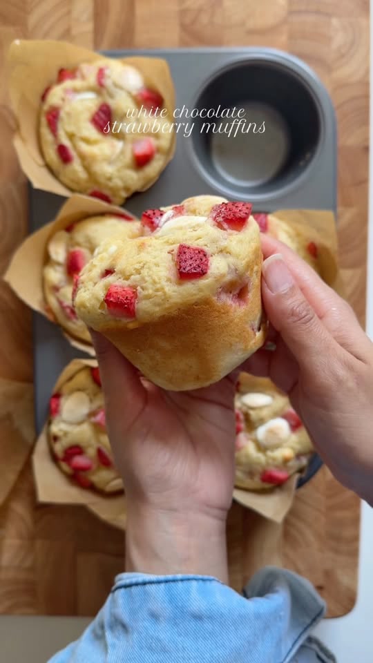 White chocolate strawberry muffins